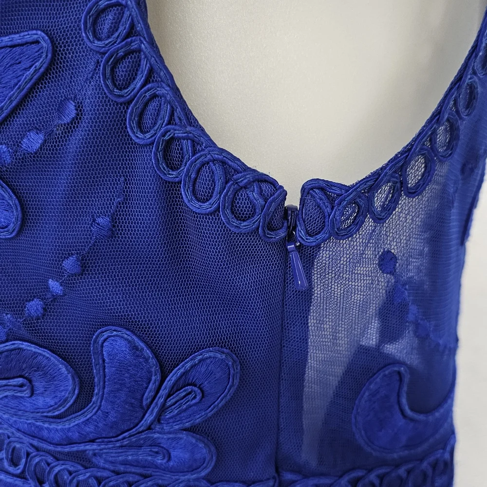 Sue Wong Cocktail Dress Womens Size 10 Cobalt Blue Embroidered Cap Sleeves Lined - Picture 8 of 15